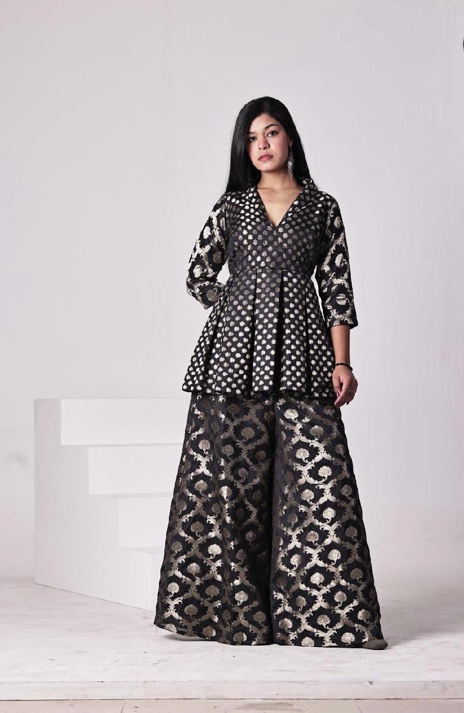 Brocade pants Womens Wide Trousers Sharara plazzo bell Pant custom made Wedding wear Trousers lower Bottoms