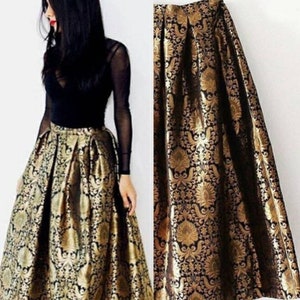 Black Brocade Lehenga Skirts for women,Long Maxi skirt,High waist Saree skirt,Handmade Formal skirt