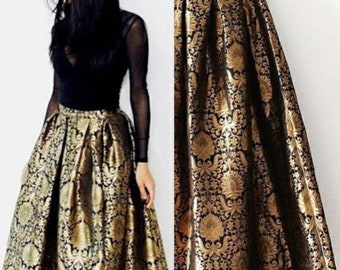 Black Brocade Lehenga Skirts for women,Long Maxi skirt,High waist Saree skirt,Handmade Formal skirt