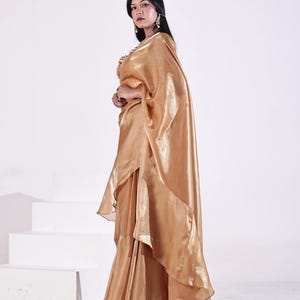 Gold Ruffle pre stitched saree sequin blouse Sarees for women wedding wear frill Sari Indo western Gowns outfit