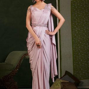 Ready to wear Saree with blouse Women stitched saree Dhoti Saree pleated one minute saree indowestern outfits image 6