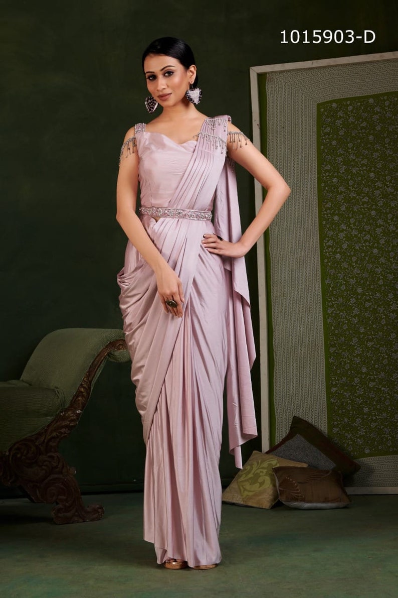 Ready to wear Saree with blouse Women stitched saree Dhoti Saree pleated one minute saree indowestern outfits image 6