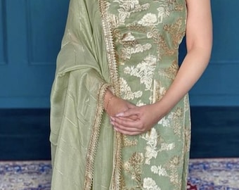 Punjabi Suit Shimmer Tissue Zari Embroidery Salwar Kameez