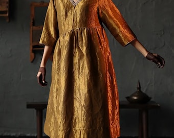 Gold Tissue Silk Kurta Pant Set: Hand-Embroidered Indian Wedding Outfit