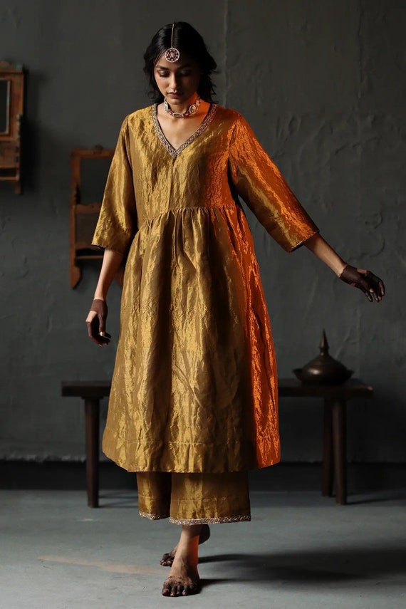 Silk Kurta Mustard Yellow Ethnic Motifs Embroidered Kurta for Women Indian  Wedding / Party / Festive Dress for Women Kurtis for Women - Etsy