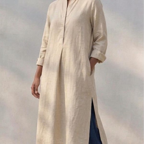 Linen Co-ord Set Long Tunic salwar Pants Sustainable Lounge Wear