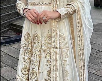 Tissue silk Anarkali dress Indian Gown With Dupatta for Women wedding outfit