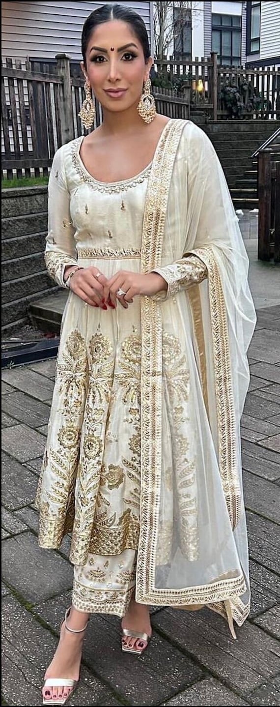 tissue silk anarkali dress Coral Handcrafted Tissue Silk Anarkali Kurta With Churidaar And Organza Dupatta XL