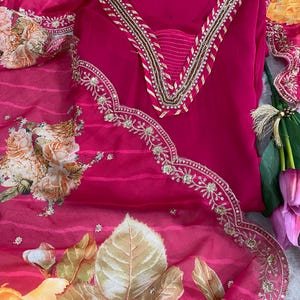 Embroidered Organza Pakistani Suit: Readymade Salwar Kameez Indian Dress