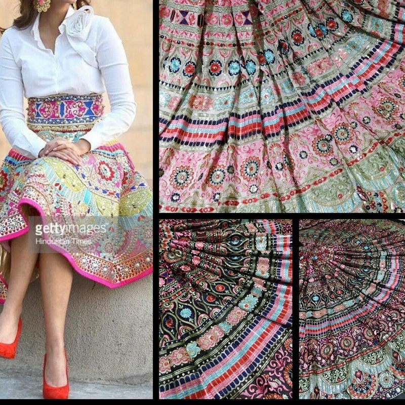 Brode Skirt With Embroidered Strips And Hand-Crafted Belt Detail