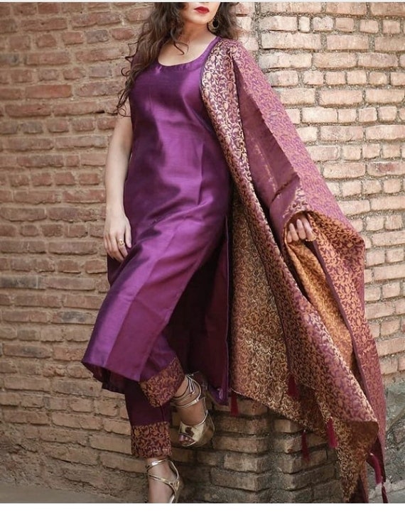 Lilac Satin Patiala Salwar Kameez Dupatta Womens Girls Suits - Etsy