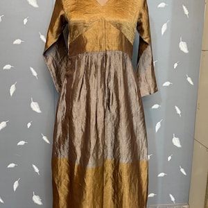 Gold Tissue Silk Anarkali Dress women Indian Wedding Outfit image 3