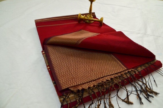 Silk Maheshwari Handloom Saree Jute Weave Tassel Pallu Resham Border Sari Fabric 625 Mtrs With Blouse