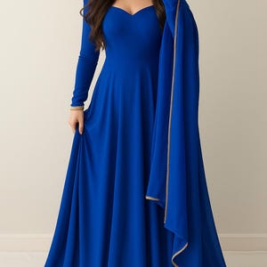Vestido azul real Anarkali Kurti con Dupatta: Bollywood Salwar Kameez