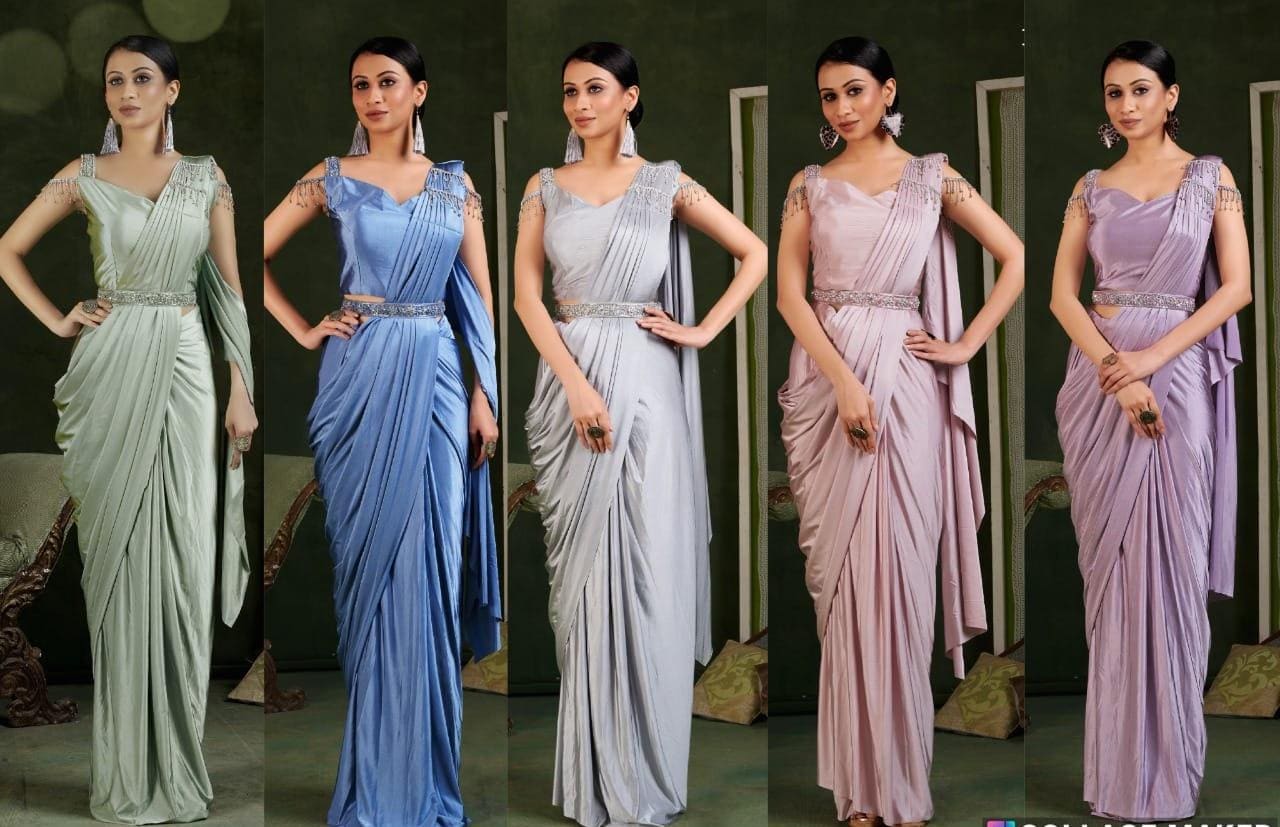 Ready to Wear Saree with Blouse Women Pre Stitched Saree Dhoti Saree Pleated One Minute Saree Indowestern Outfits