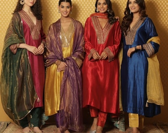 Tissue salwar Kurti Kurta Dupatta set Anarkali dresses for women in USA metallic silk dress plus size suits ethnic Indian wedding outfits