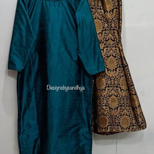 Emerald Green Kurta Set Women Indian Ethnic Outfit Brocade Sharara Pants Pakistani Suit Festive Wedding Wear Eid Party Dress image 3