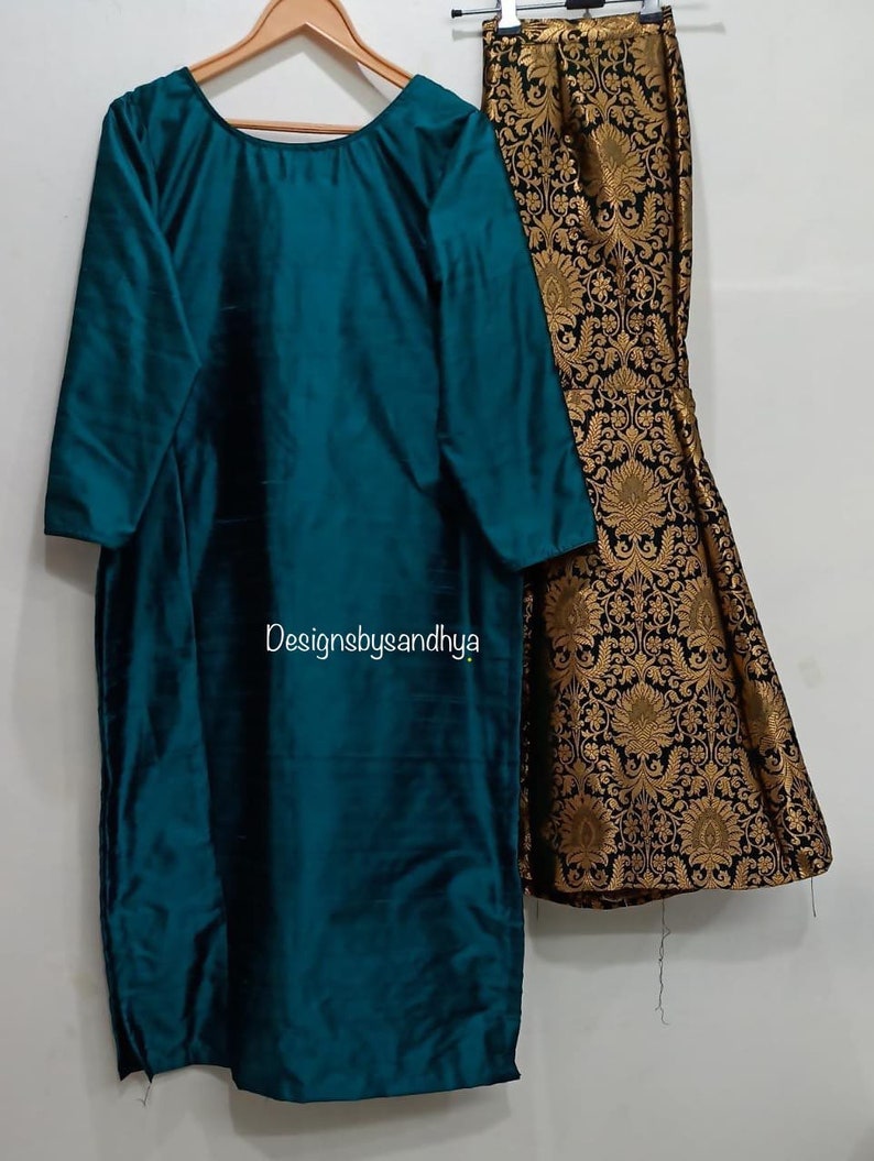 Emerald Green Kurta Set Women Indian Ethnic Outfit Brocade Sharara Pants Pakistani Suit Festive Wedding Wear Eid Party Dress image 3