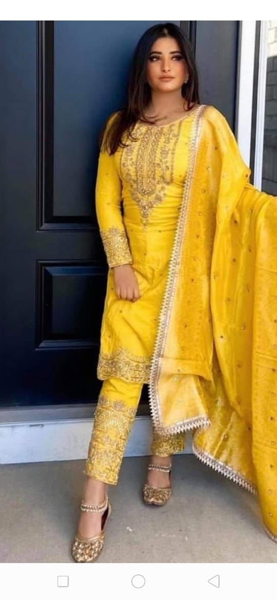 Yellow Pakistani Salwar Pant Salwar Suit In Georgette SHFZ109853 –  ShreeFashionWear