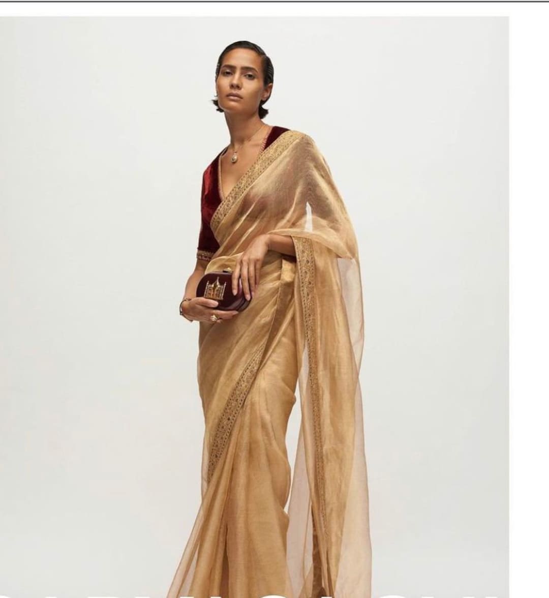 Blouse Saree With Sabyasachi Belt Embroidered Chiffon Saree And