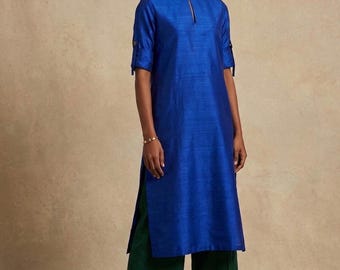 Raw Silk Kurti Pant Set Plus Size Indian Ethnic Outfit