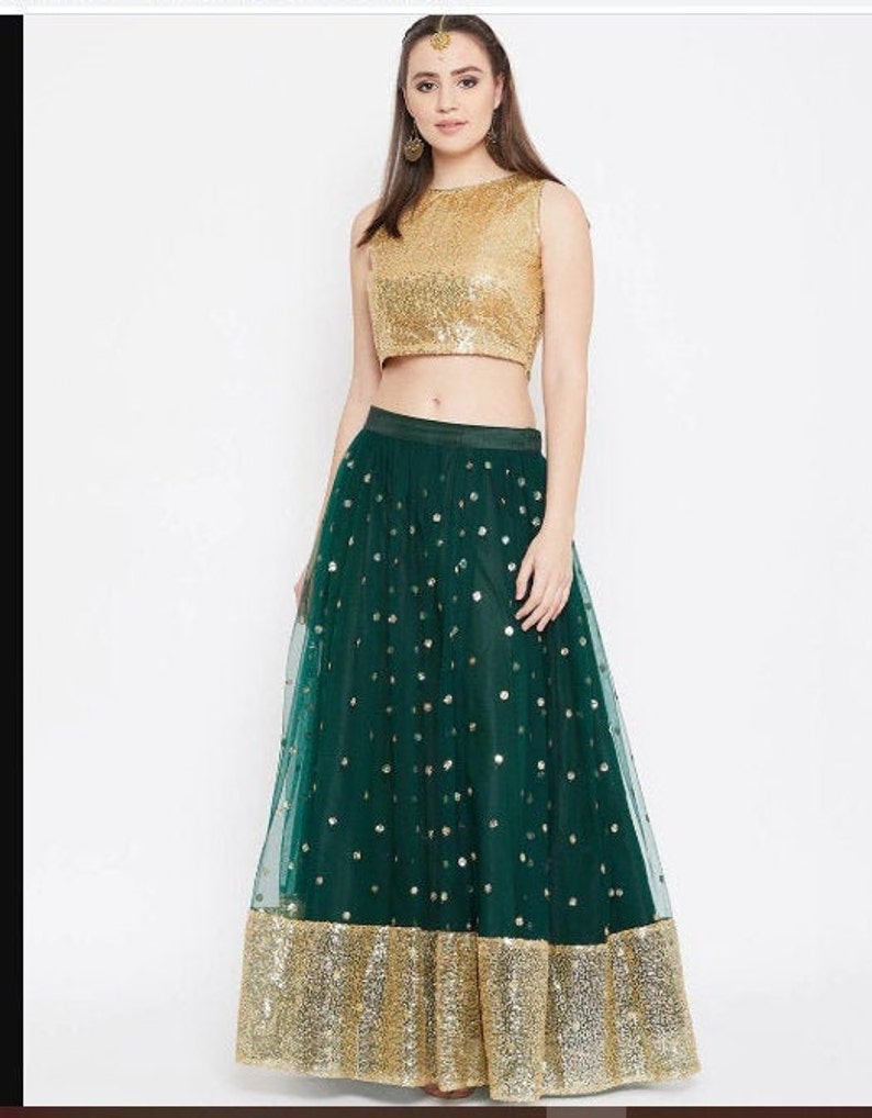 Bottle green wedding lehenga gold choli Ghagra upto 54 size Etsy