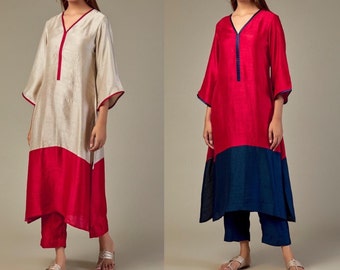 Seide Kurta Frauen Kurti Palazzo Anzüge Salwar Kameez Set einfaches Hochzeitskleid