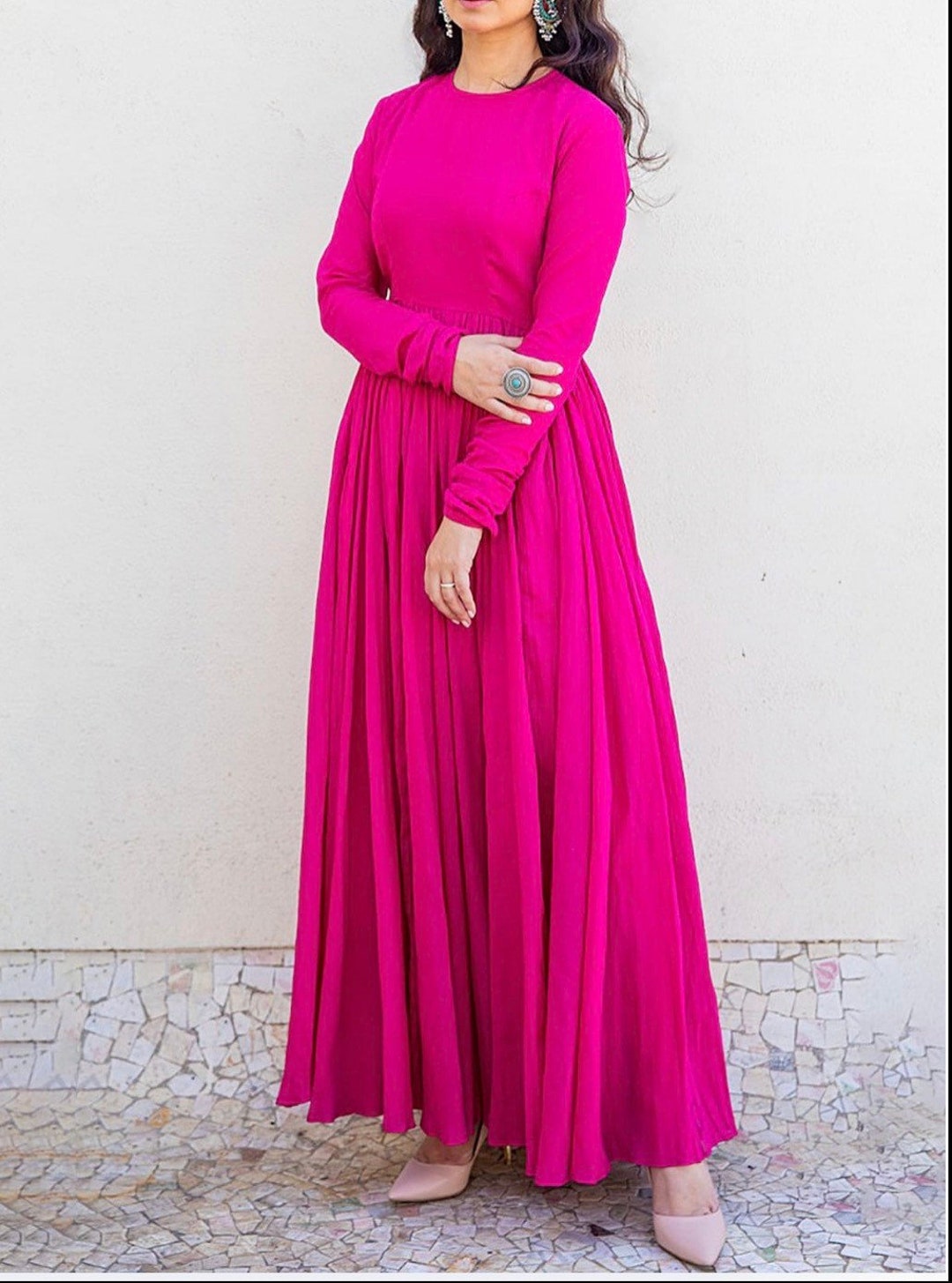 Hot Pink Magenta Anarkali Dress Salwar Kameez Indian Outfit