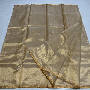 Pure Silk Sari Indian Vintage Sarees for Women Metallic Gold Handloom