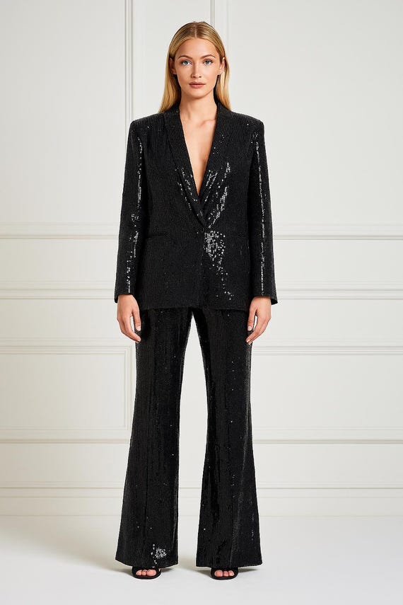 Black Sequin Blazer Pant Suit: Women's Party Wedding Outfit - Etsy