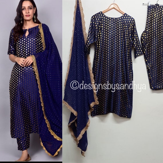 Blue Brocade Salwar Kameez Custom Made Readymade Stitched - Etsy