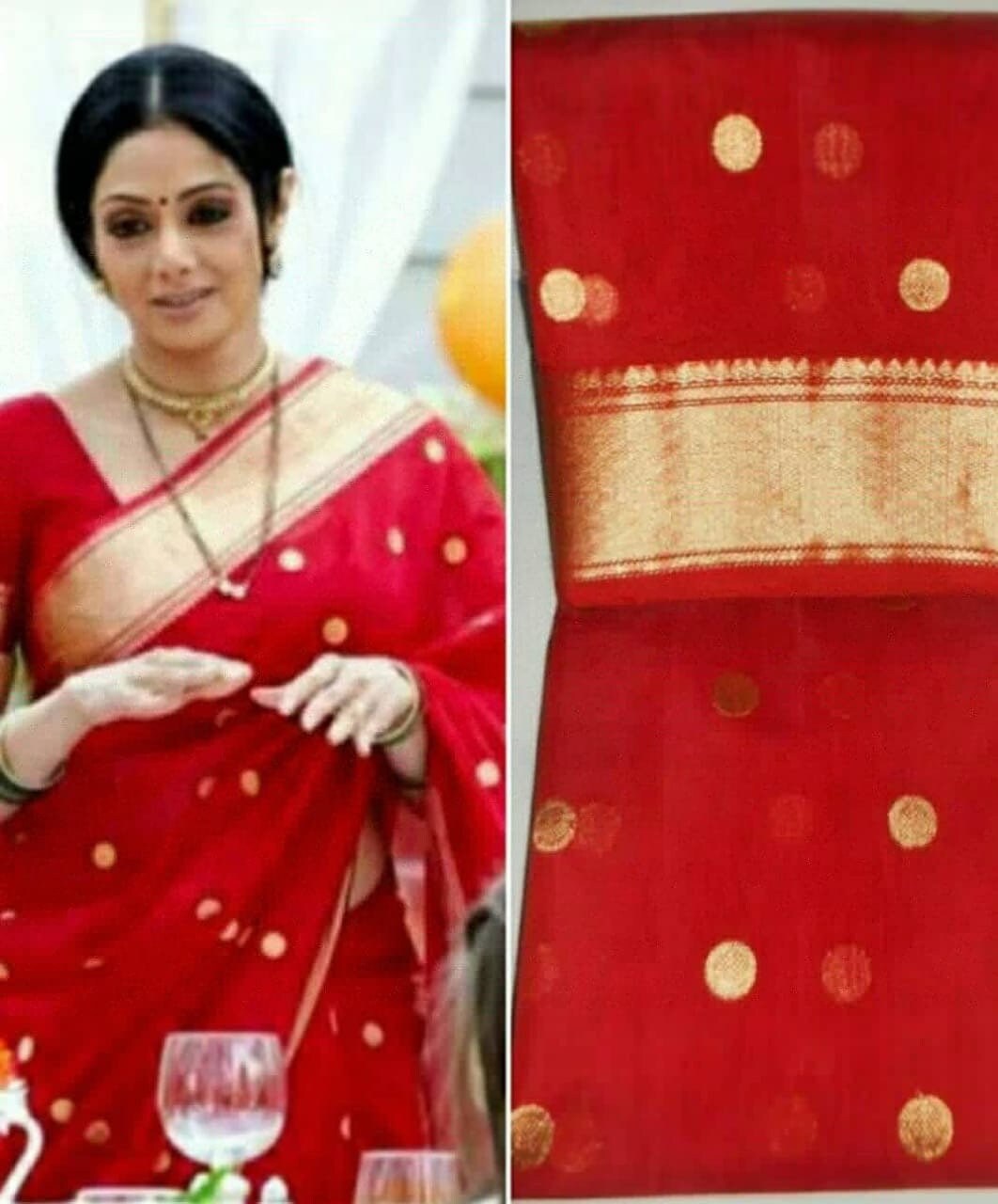 Pure chanderi indian katan silk gold butti sarees artisan hand weave vintage sari blouse for women's wear handloom saree