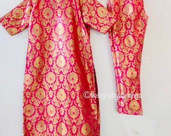 Brocade kurta pant indian suit for women Pakistani dress silk salwar kameez kurta palazzo customised Indian women dressses