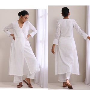 Cotton Linen tunic set Kurta Pant for womens lounge wear Wrap Co-ord Set Palazzo Pants & Loose Kurti Top