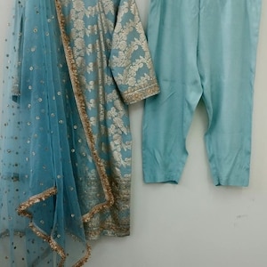 Punjabi suit ,plus size Salwar kameez for women Readymade Indian Kurta Pant heavy Dupatta set Custom stitched ethnic wear image 5
