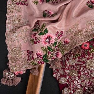 Blush pink embroidered saree/peach pink saree/sari