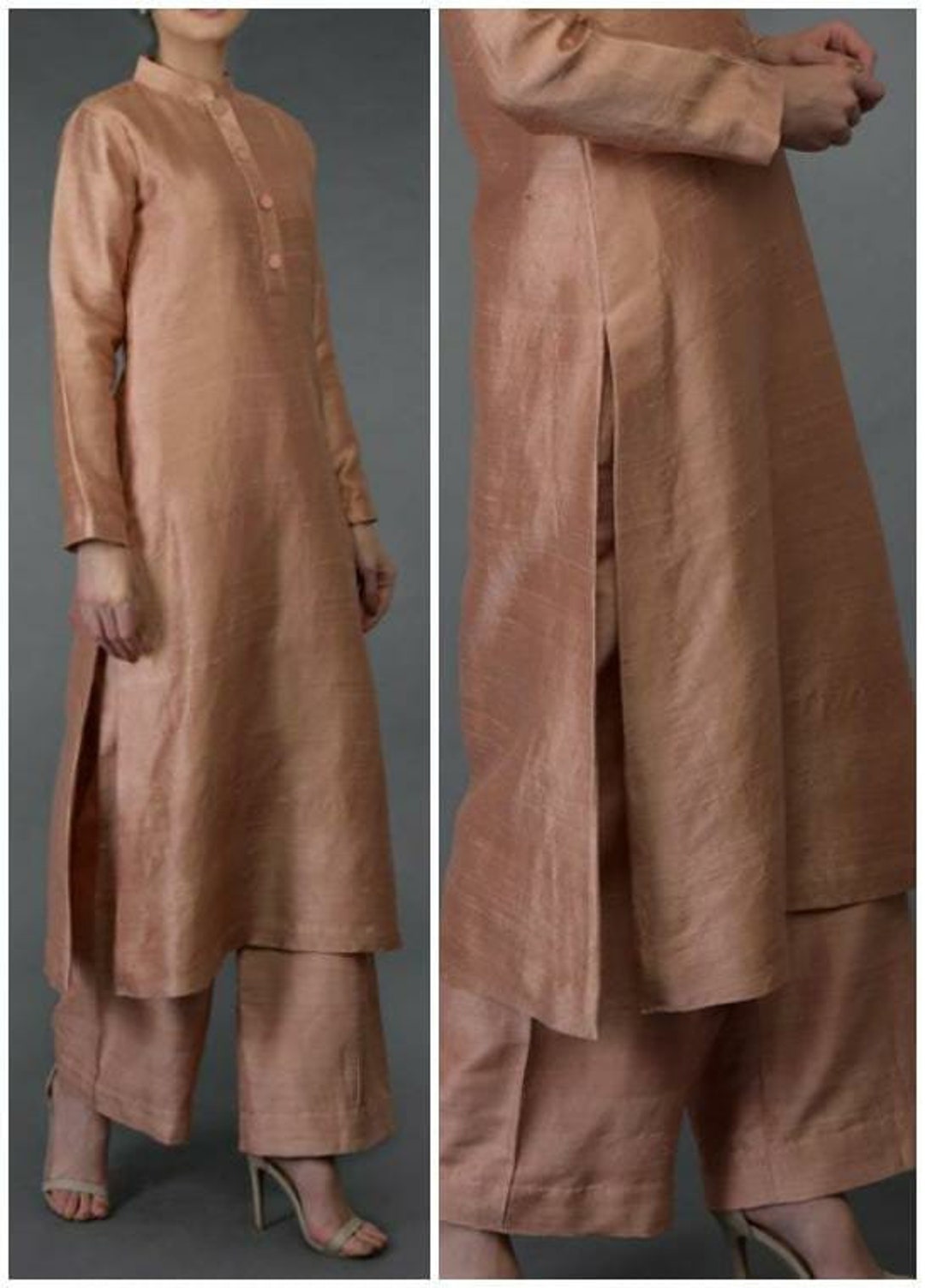 Raw Silk Kurta Pant Set Salwar Kameez Dress Punjabi Suit