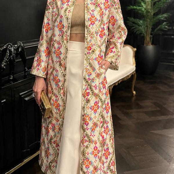 Embroidered Mirror Work Jacket Floral cape Indo Western Outfit Festive Party Wear