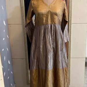 Gold Tissue Silk Anarkali Dress women Indian Wedding Outfit image 5
