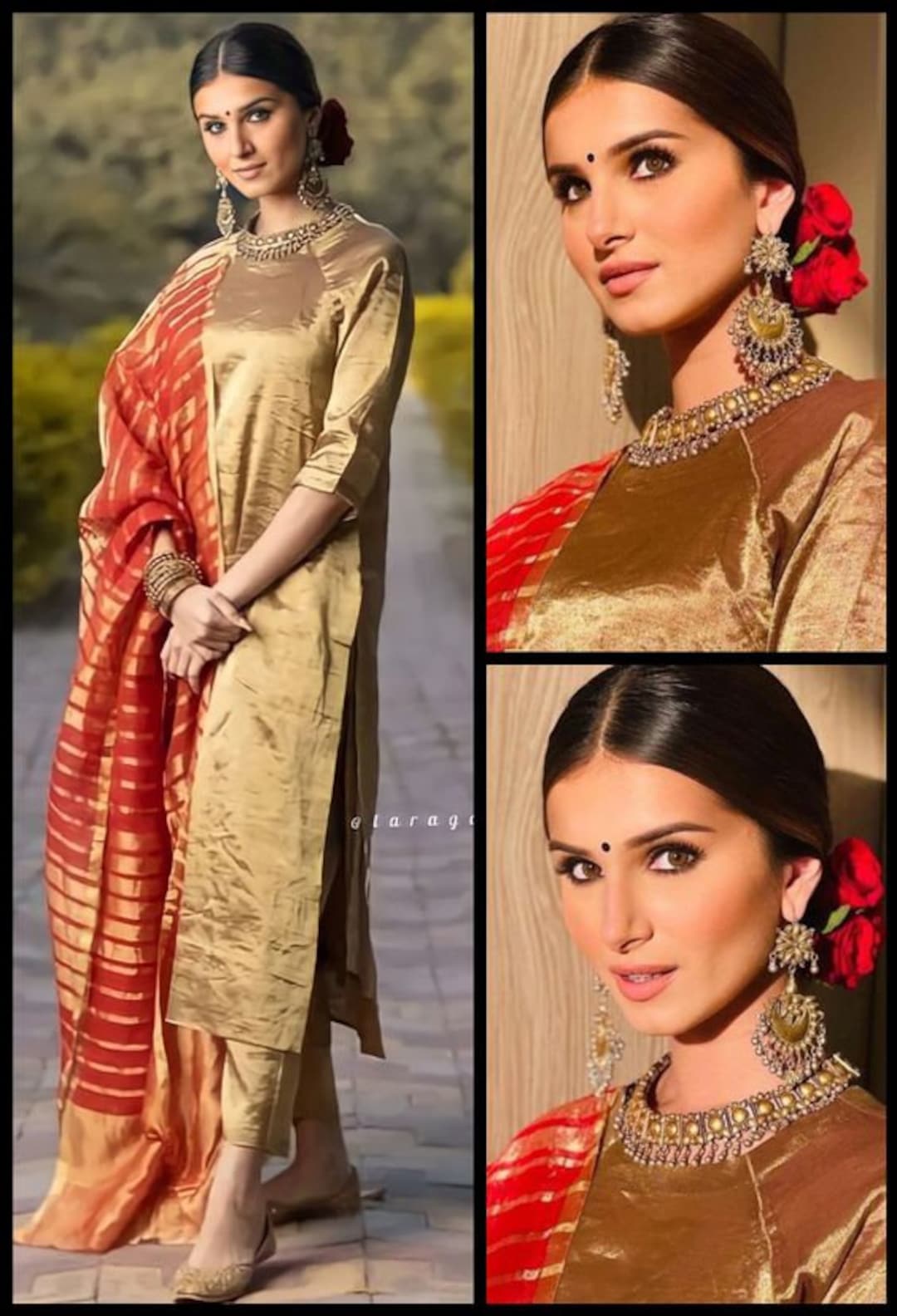 Pakistani Designer Gold Handloom Tissue Kurta Dupatta Set for Etsy