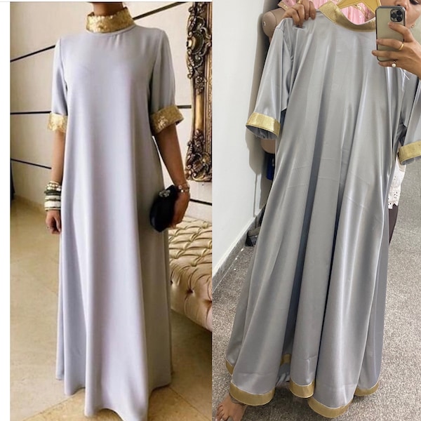Grey Satin Kaftan luxury Party wear dress muslim abaya for Women