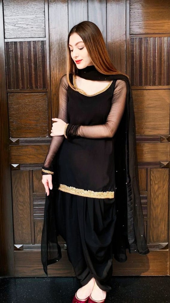 Black Silk Punjabi Salwar Kameez Readymade Custom Made Dress Etsy