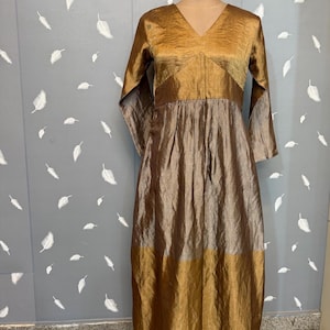 Gold Tissue Silk Anarkali Dress women Indian Wedding Outfit image 4