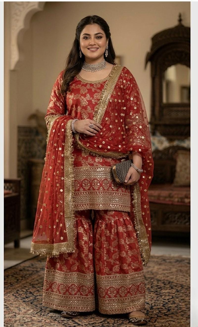 Red Bridal Sharara - Etsy