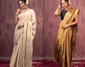 Pure silk sari blouse for women indian wedding festive wear tissue organza saree
