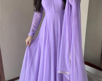 Lilac Georgette Anarkali Suit with Dupatta Custom Made Indian Gown Bridesmaid Wedding Guest Dress