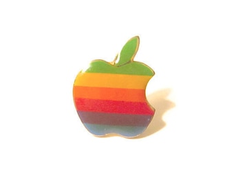 Vintage Retro Apple Rainbow Logo Enamel Pin - Collectible