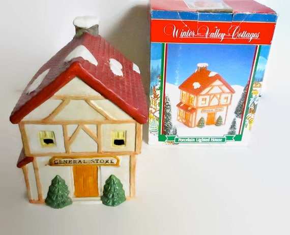 Vintage Winter Valley Cottages Porcelain Lighted House General Etsy