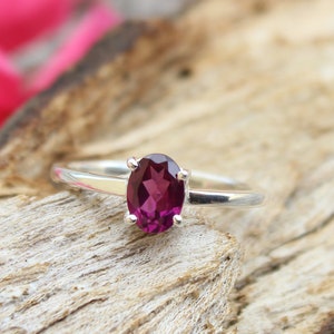 Rhodolite Garnet Ring: Oval Cut 925 Sterling Silver, January Birthstone