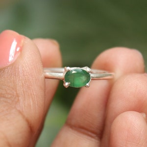 Handmade Emerald Ring: Oval Cut Sterling Silver May Birthstone